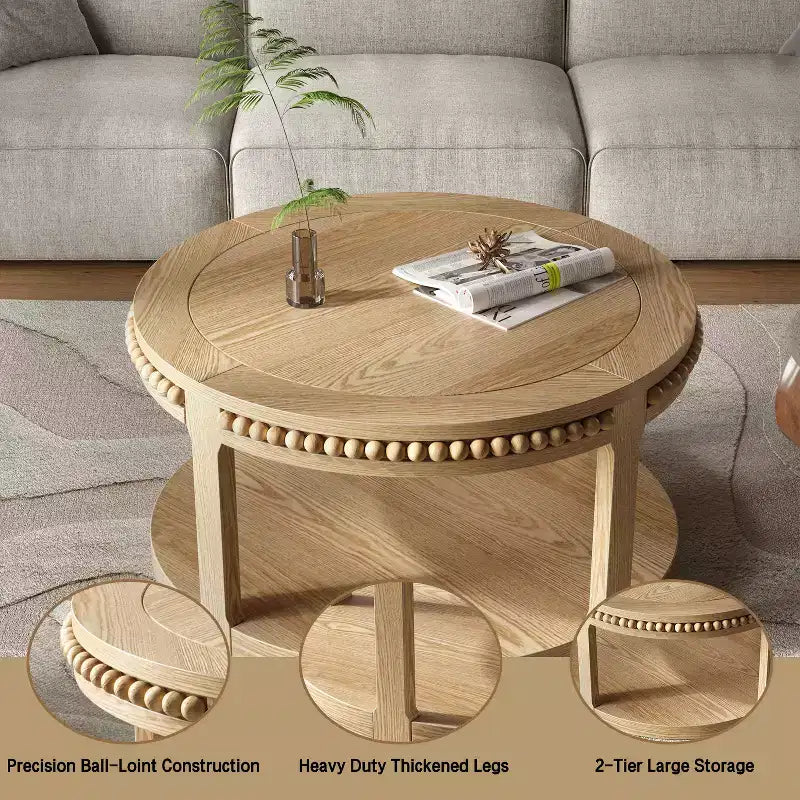 Tavolino rotondo moderno a 2 ripiani in legno GDFStudio Chiori da 31 pollici