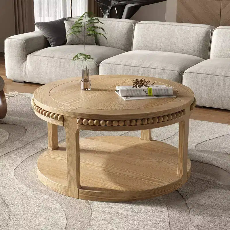 Tavolino rotondo moderno a 2 ripiani in legno GDFStudio Chiori da 31 pollici