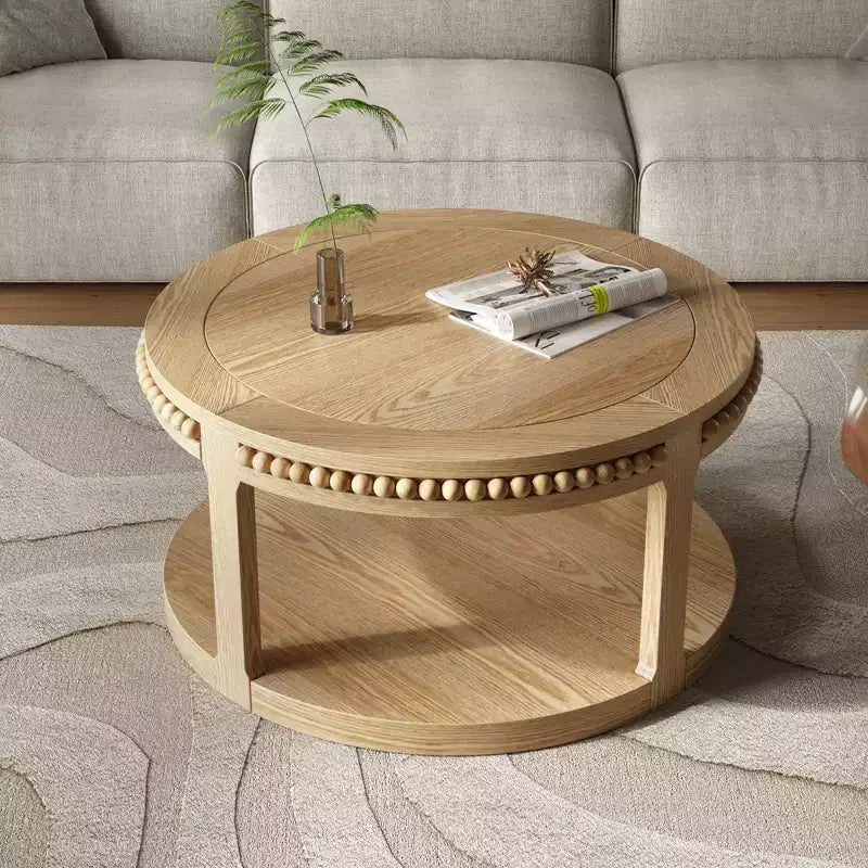Tavolino rotondo moderno a 2 ripiani in legno GDFStudio Chiori da 31 pollici