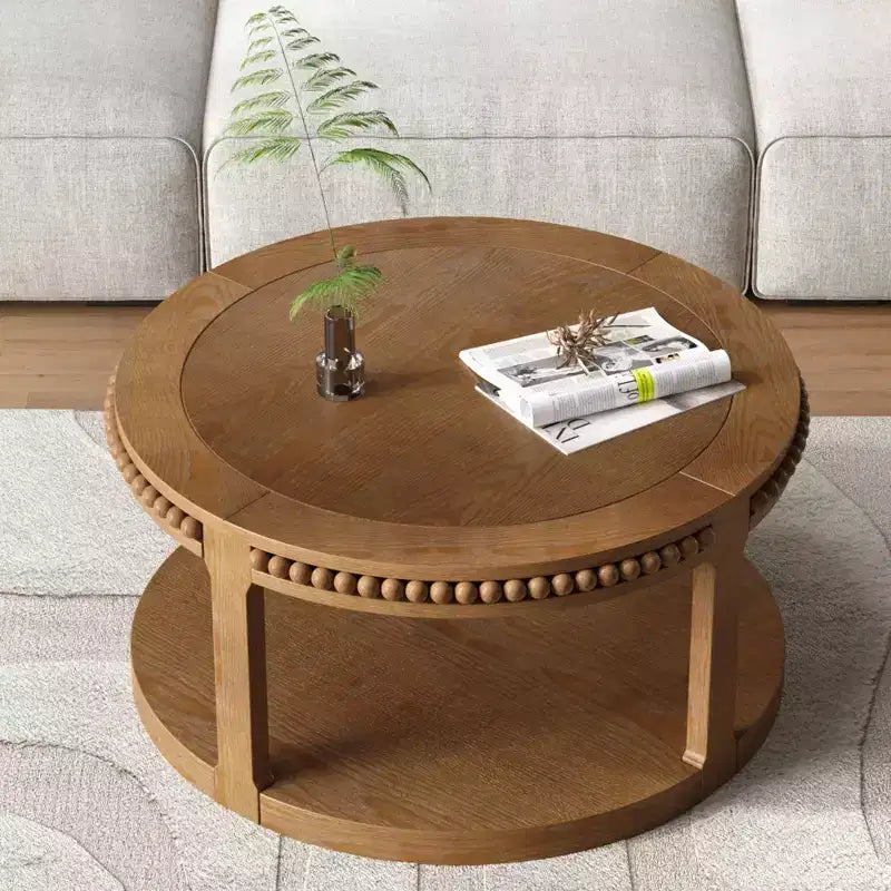 Tavolino rotondo moderno a 2 ripiani in legno GDFStudio Chiori da 31 pollici