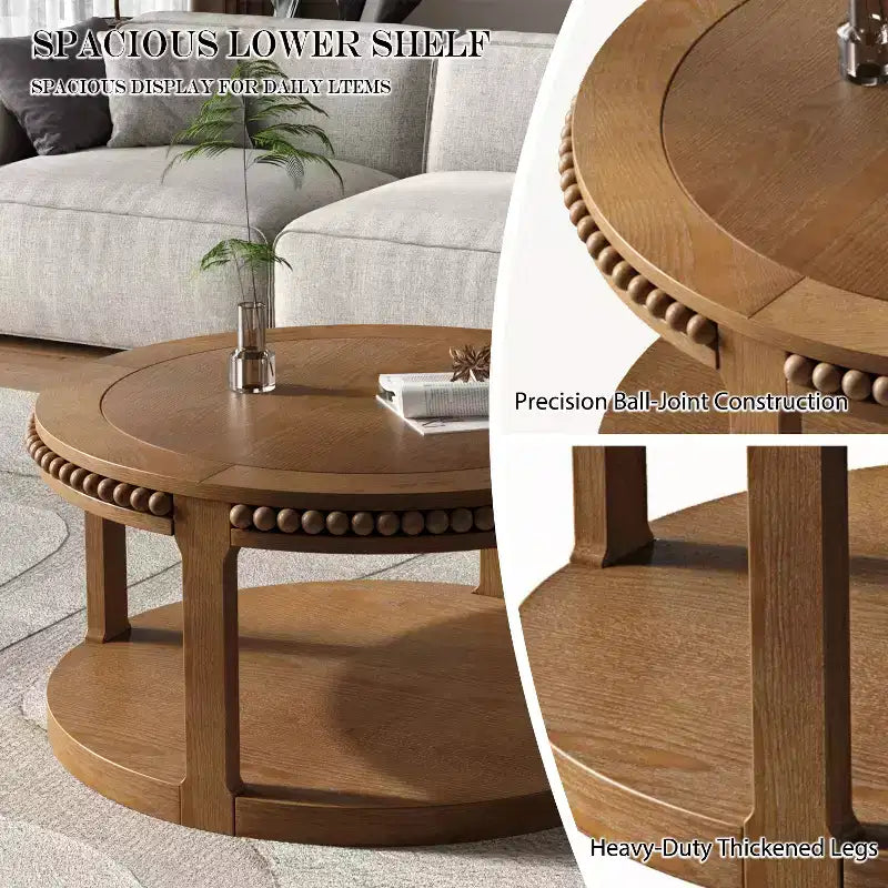 Tavolino rotondo moderno a 2 ripiani in legno GDFStudio Chiori da 31 pollici