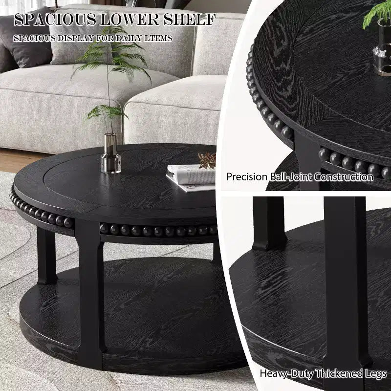 Tavolino rotondo moderno a 2 ripiani in legno GDFStudio Chiori da 31 pollici