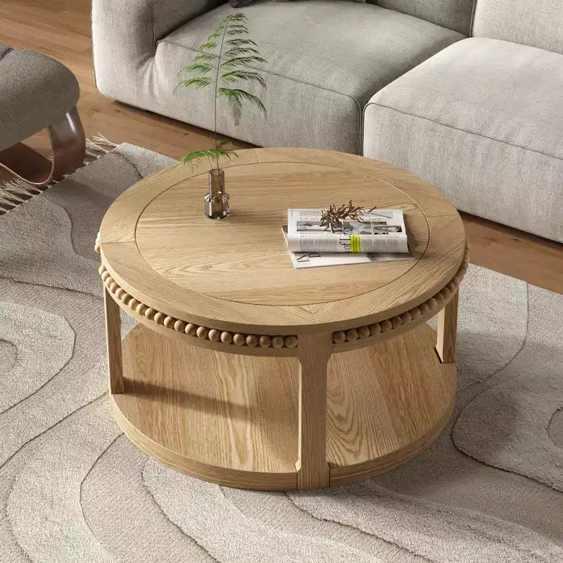 Tavolino rotondo moderno a 2 ripiani in legno GDFStudio Chiori da 31 pollici