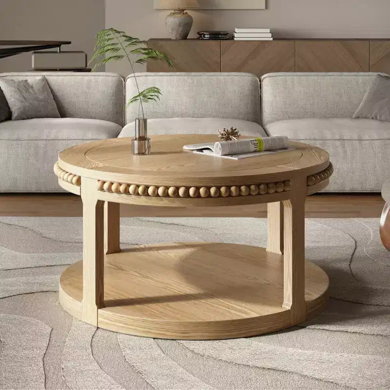 Tavolino rotondo moderno a 2 ripiani in legno GDFStudio Chiori da 31 pollici