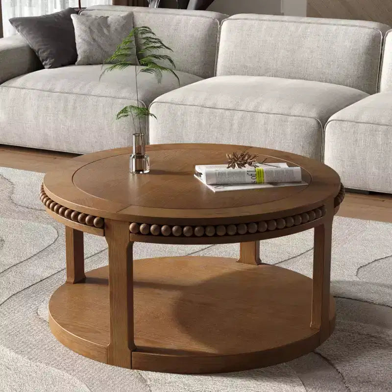 Tavolino rotondo moderno a 2 ripiani in legno GDFStudio Chiori da 31 pollici