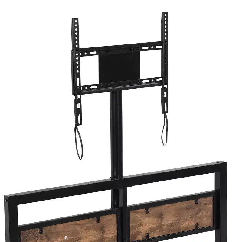 Telaio Letto a Piattaforma Matrimoniale in Metallo con Testiera e Pediera in MDF, 2 Cassetti Contenitori e Supporto TV Girevole, Industriale, Nero - ModernLuxe