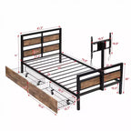 Telaio Letto a Piattaforma Matrimoniale in Metallo con Testiera e Pediera in MDF, 2 Cassetti Contenitori e Supporto TV Girevole, Industriale, Nero - ModernLuxe
