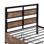 Telaio Letto a Piattaforma Matrimoniale in Metallo con Testiera e Pediera in MDF, 2 Cassetti Contenitori e Supporto TV Girevole, Industriale, Nero - ModernLuxe