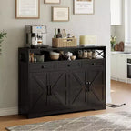 51-Inch Large Buffet Cabinet with Storage and Charging Station, Modern Farmhouse Coffee Bar Sideboard, Featuring 3 Drawers and Doors