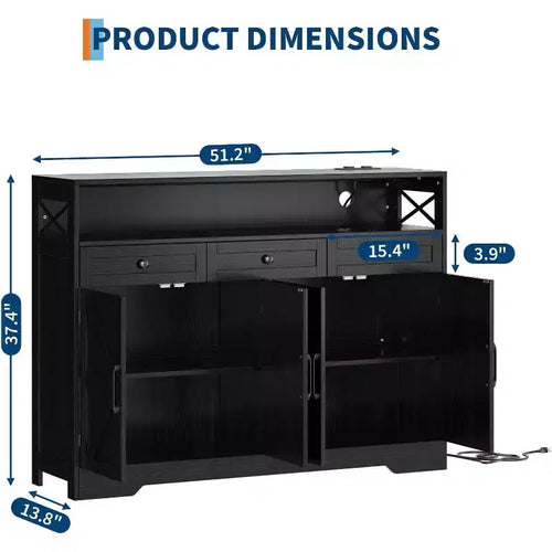 Credenza Grande da 130 cm con Spazio Contenitivo e Stazione di Ricarica, Madia Modern Farmhouse per Caffè, Dotata di 3 Cassetti e Ante