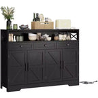 Credenza Grande da 130 cm con Spazio Contenitivo e Stazione di Ricarica, Madia Modern Farmhouse per Caffè, Dotata di 3 Cassetti e Ante