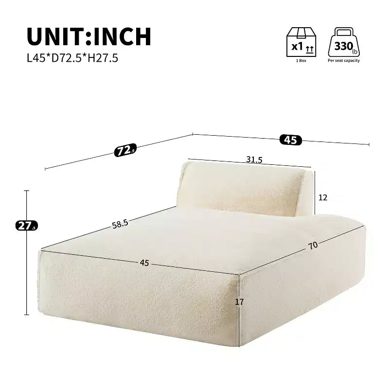 Divano letto modulare di grandi dimensioni da 184 cm con lato sinistro, divano completamente compresso senza montaggio per soggiorno, divano in schiuma a 1 posto adatto agli anziani