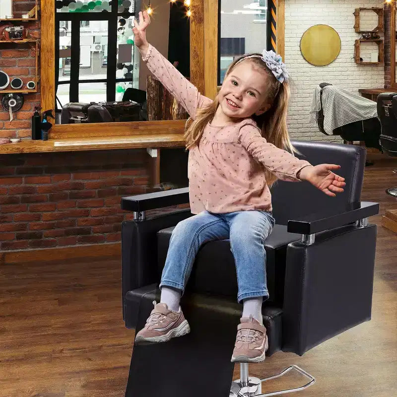 Sandinrayli Rialzo Salone per Bambini, Cuscini in Pelle da Barbiere per Sedia da Parrucchiere, Oversize, Nero