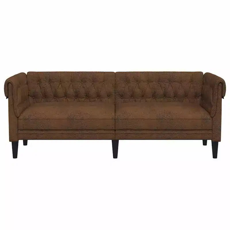 vidaXL Divano Chesterfield a 3 Posti - Poltrona Settee da Soggiorno Rivestita in Tessuto Marrone - Arredamento Elegante e Confortevole