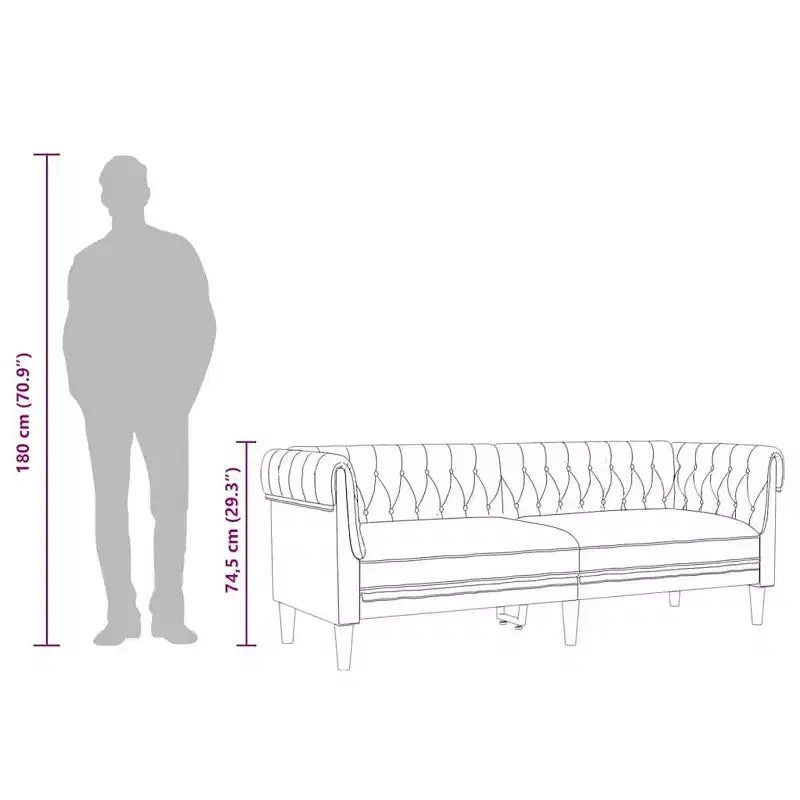 vidaXL Divano Chesterfield a 3 Posti - Poltrona Settee da Soggiorno Rivestita in Tessuto Marrone - Arredamento Elegante e Confortevole