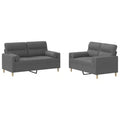 vidaXL 2-Piece Fabric Sofa Set with Pillows, Comfortable Seating Lounger, Metal and Plywood Frame, Dark Gray Polyester, for Living Room or Lounge Area