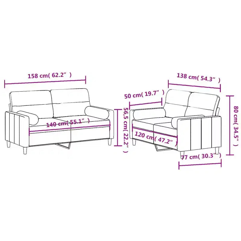 vidaXL Set Divani a 2 Posti in Tessuto con Cuscini, Comoda Chaise Longue, Struttura in Metallo e Compensato, Poliestere Grigio Scuro, per Salotto o Zona Relax