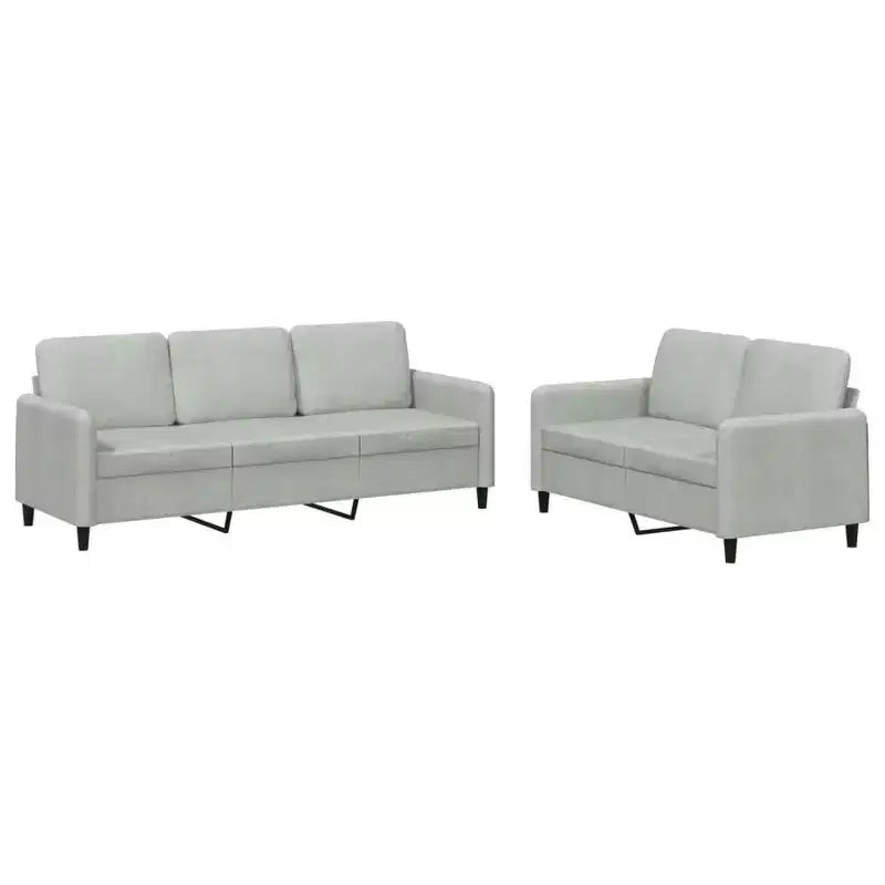 vidaXL Light Gray Velvet 2-Piece Sofa Set - Modern Comfortable Couch and Loveseat with Thick Padding and Sturdy Frame
