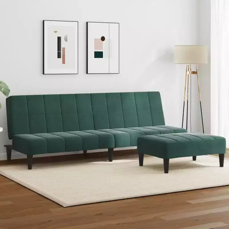 vidaXL Divano letto 2 posti pieghevole in velluto verde scuro, legno, gommapiuma e plastica