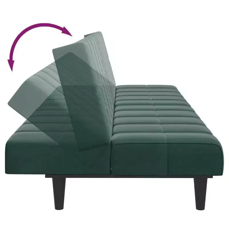 vidaXL Divano letto 2 posti pieghevole in velluto verde scuro, legno, gommapiuma e plastica