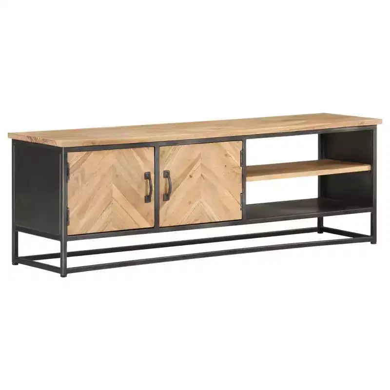 vidaXL Mobile TV in legno massello di acacia - Un mobile TV robusto ed elegante con ampio spazio di archiviazione, finitura in venature naturali del legno e una robusta base in acciaio