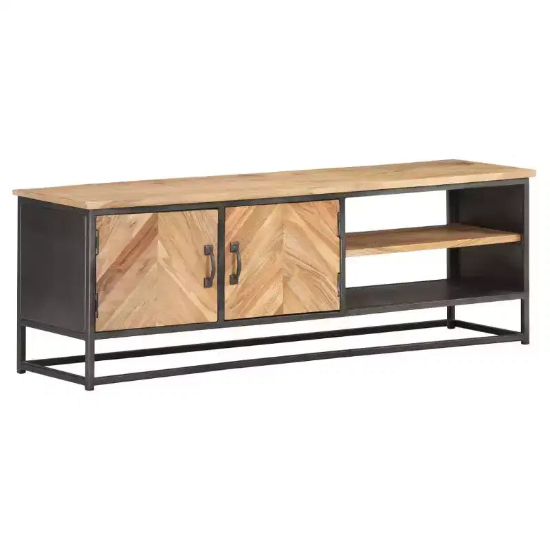 vidaXL Mobile TV in legno massello di acacia - Un mobile TV robusto ed elegante con ampio spazio di archiviazione, finitura in venature naturali del legno e una robusta base in acciaio