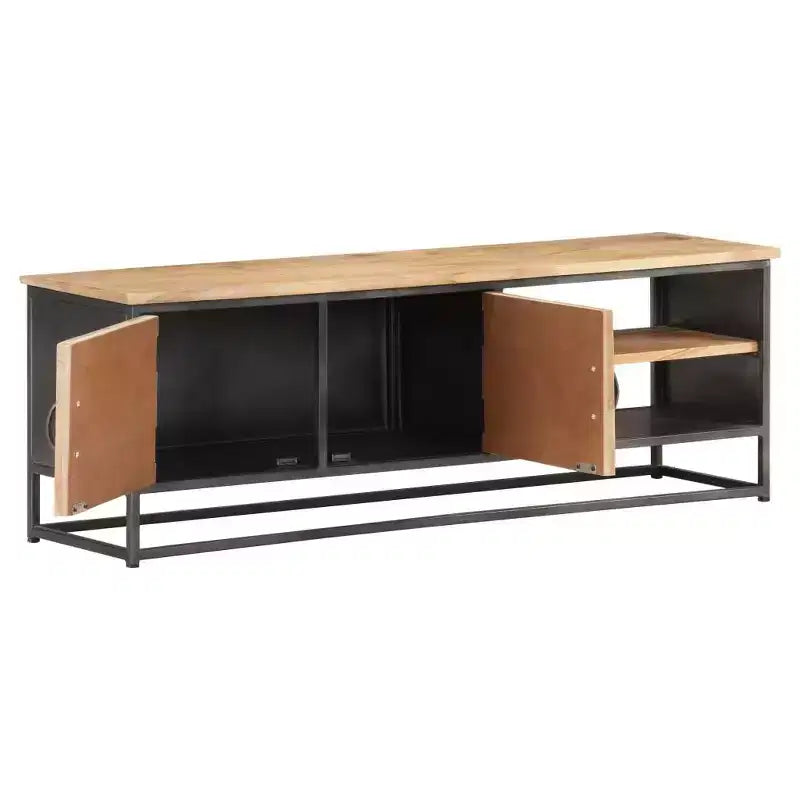 vidaXL Mobile TV in legno massello di acacia - Un mobile TV robusto ed elegante con ampio spazio di archiviazione, finitura in venature naturali del legno e una robusta base in acciaio