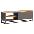 vidaXL Mobile TV in legno massello di acacia - Un mobile TV robusto ed elegante con ampio spazio di archiviazione, finitura in venature naturali del legno e una robusta base in acciaio