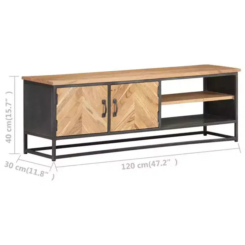 vidaXL Mobile TV in legno massello di acacia - Un mobile TV robusto ed elegante con ampio spazio di archiviazione, finitura in venature naturali del legno e una robusta base in acciaio