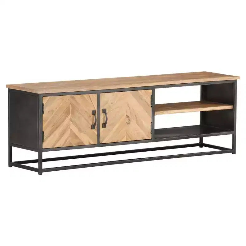 vidaXL Mobile TV in legno massello di acacia - Un mobile TV robusto ed elegante con ampio spazio di archiviazione, finitura in venature naturali del legno e una robusta base in acciaio