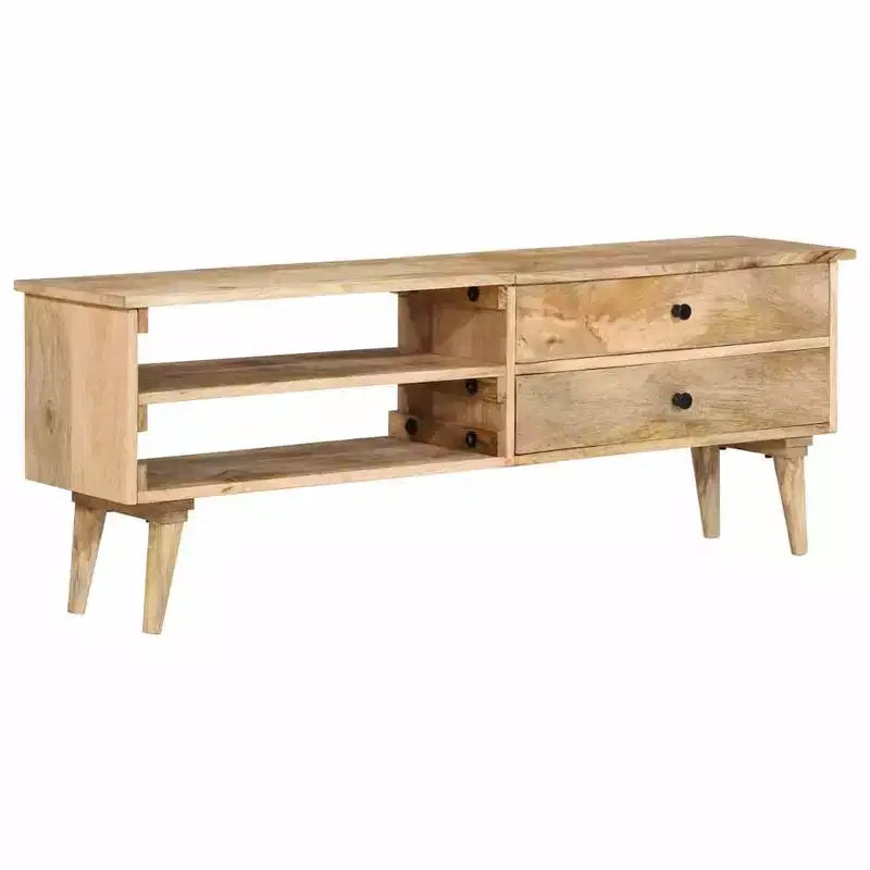 vidaXL Mobile TV in Legno Massello di Mango - Mobile TV Rustico Stile Fattoria con Cassetti e Scomparti - 140x30x50 cm Marrone