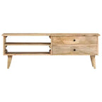 vidaXL Mobile TV in Legno Massello di Mango - Mobile TV Rustico Stile Fattoria con Cassetti e Scomparti - 140x30x50 cm Marrone