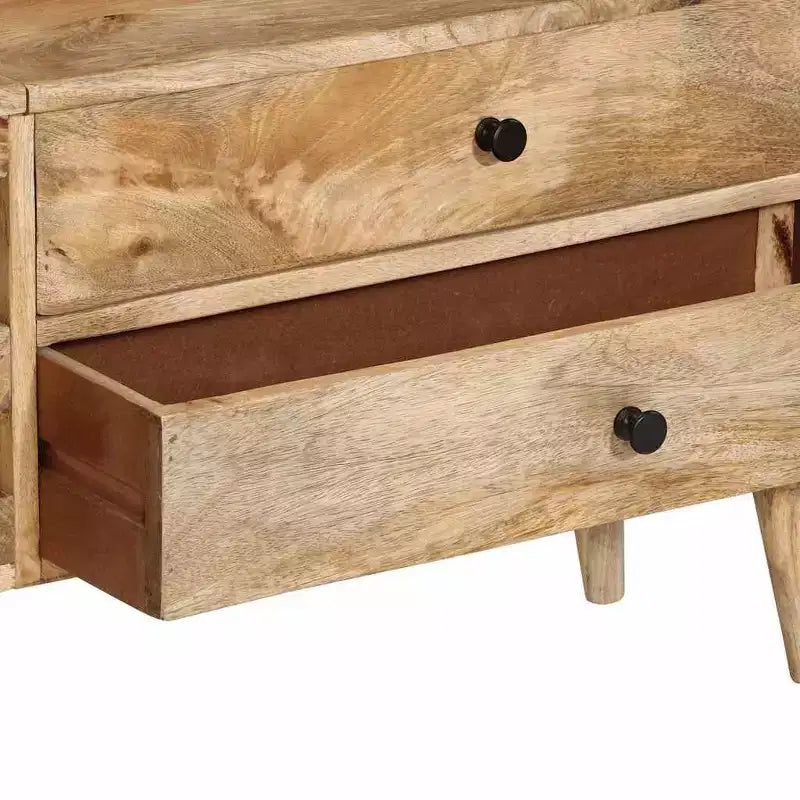 vidaXL Mobile TV in Legno Massello di Mango - Mobile TV Rustico Stile Fattoria con Cassetti e Scomparti - 140x30x50 cm Marrone