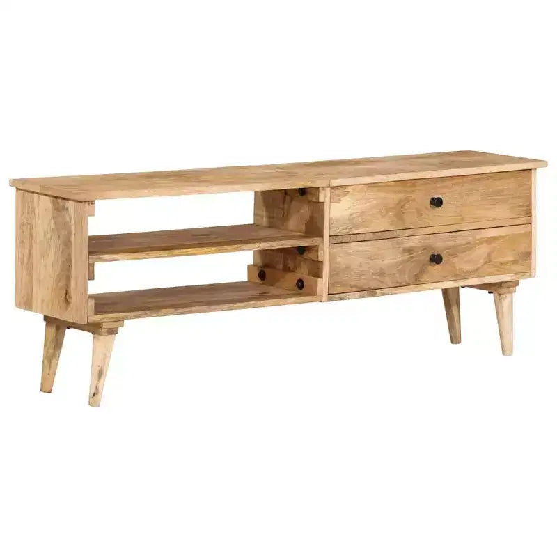 vidaXL Mobile TV in Legno Massello di Mango - Mobile TV Rustico Stile Fattoria con Cassetti e Scomparti - 140x30x50 cm Marrone