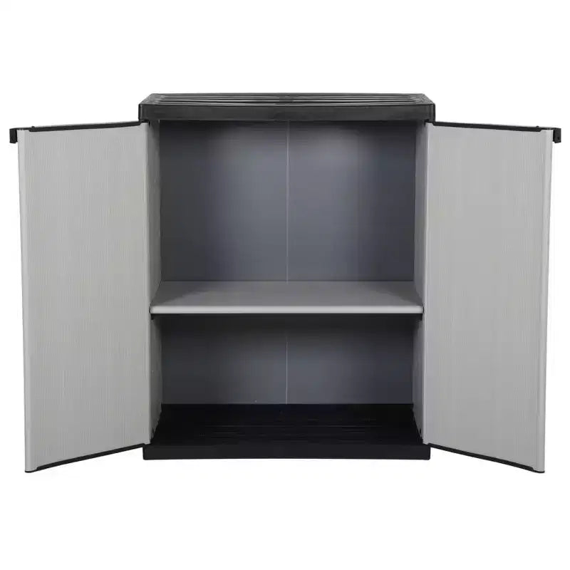 vidaXL Armadietto da Giardino con Ripiano Grigio e Nero - Armadio in PVC e PP - Armadietto da Esterno Compatto e Sicuro