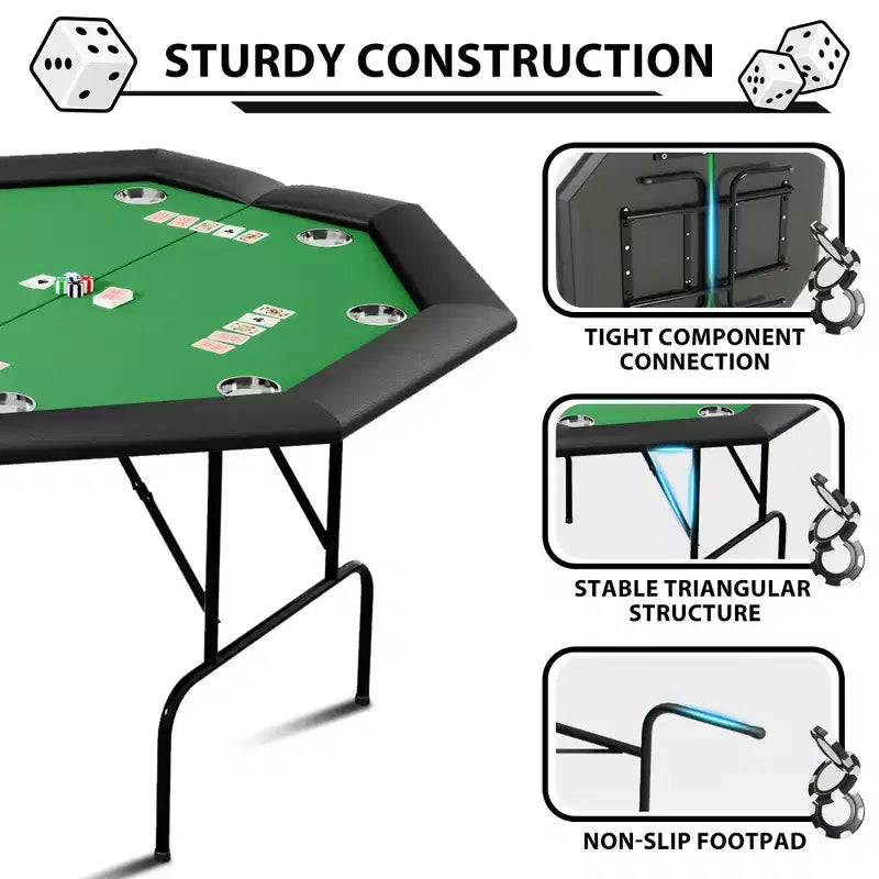 Tavolo da Poker Pieghevole Ottagonale - Tavolo Pieghevole, Tavolo da Gioco Ottagonale, Tavolo da Poker Ottagonale, Gambe in Ferro Resistenti, Design Salvaspazio