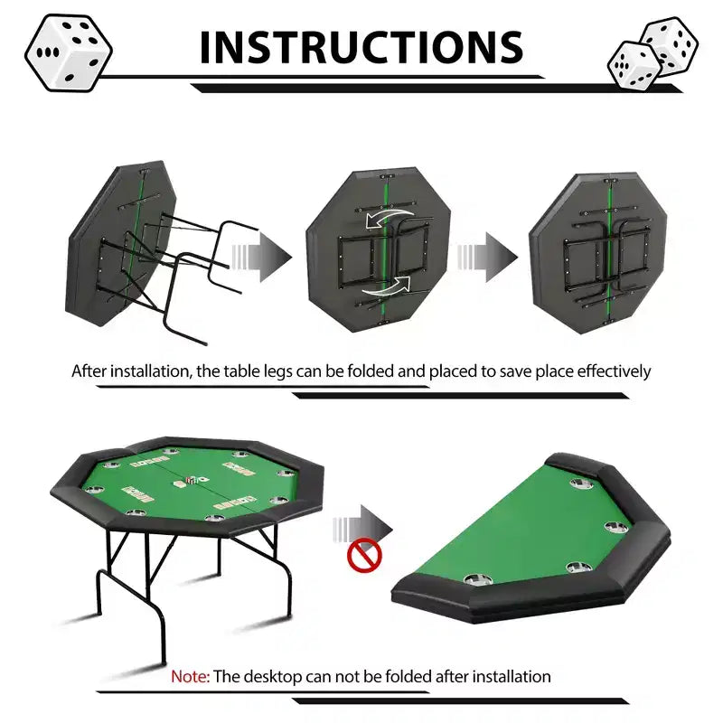 Tavolo da Poker Pieghevole Ottagonale - Tavolo Pieghevole, Tavolo da Gioco Ottagonale, Tavolo da Poker Ottagonale, Gambe in Ferro Resistenti, Design Salvaspazio