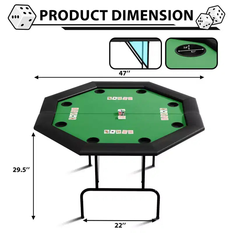 Tavolo da Poker Pieghevole Ottagonale - Tavolo Pieghevole, Tavolo da Gioco Ottagonale, Tavolo da Poker Ottagonale, Gambe in Ferro Resistenti, Design Salvaspazio