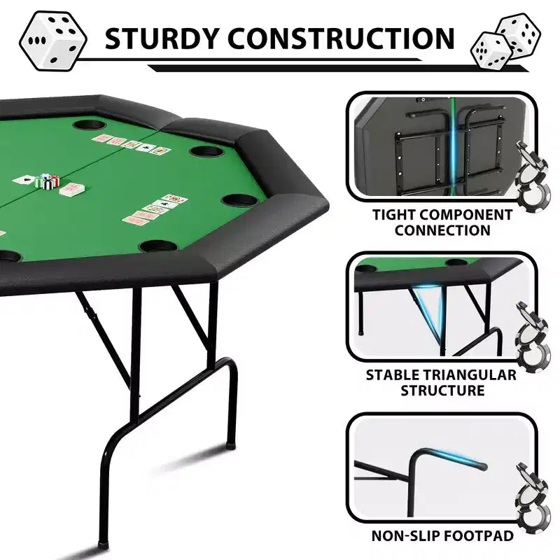 Tavolo da Poker Pieghevole Ottagonale - Tavolo Pieghevole, Tavolo da Gioco Ottagonale, Tavolo da Poker Ottagonale, Gambe in Ferro Resistenti, Design Salvaspazio