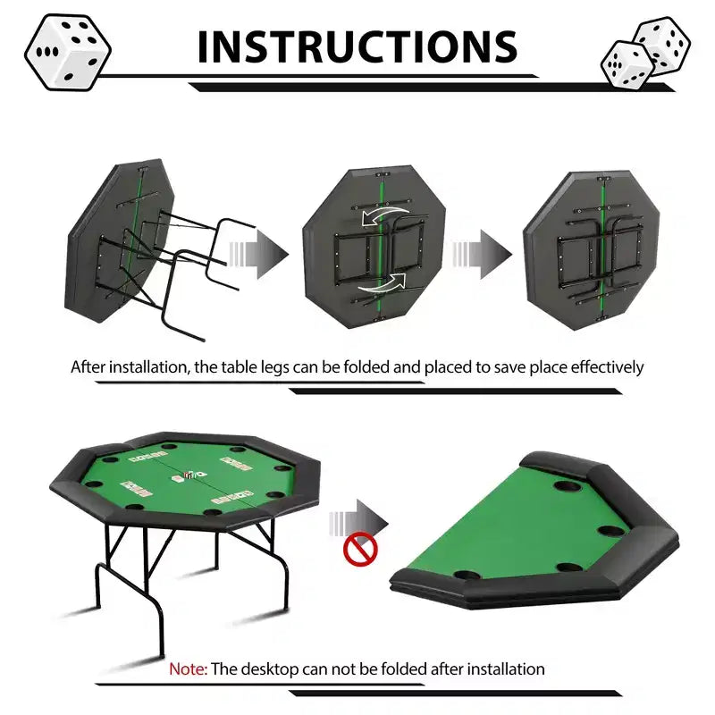 Tavolo da Poker Pieghevole Ottagonale - Tavolo Pieghevole, Tavolo da Gioco Ottagonale, Tavolo da Poker Ottagonale, Gambe in Ferro Resistenti, Design Salvaspazio