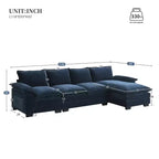 Divano componibile a L da 129,5'' con ciniglia antipiega, design a compressione senza telaio, divano componibile moderno a 6 posti per soggiorno