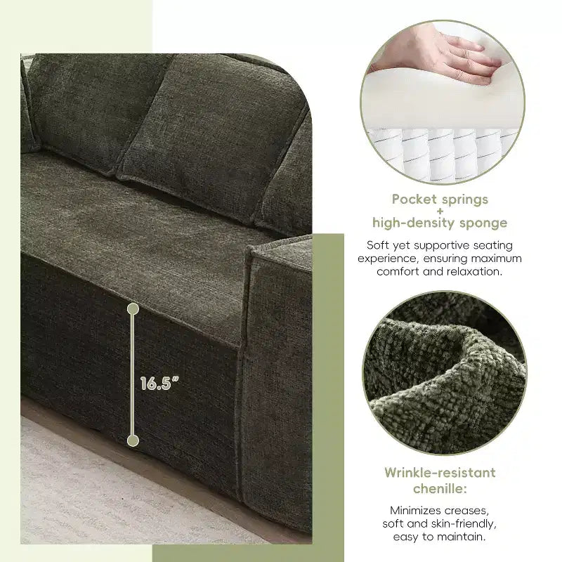 Divano componibile a L da 129,5'' con ciniglia antipiega, design a compressione senza telaio, divano componibile moderno a 6 posti per soggiorno