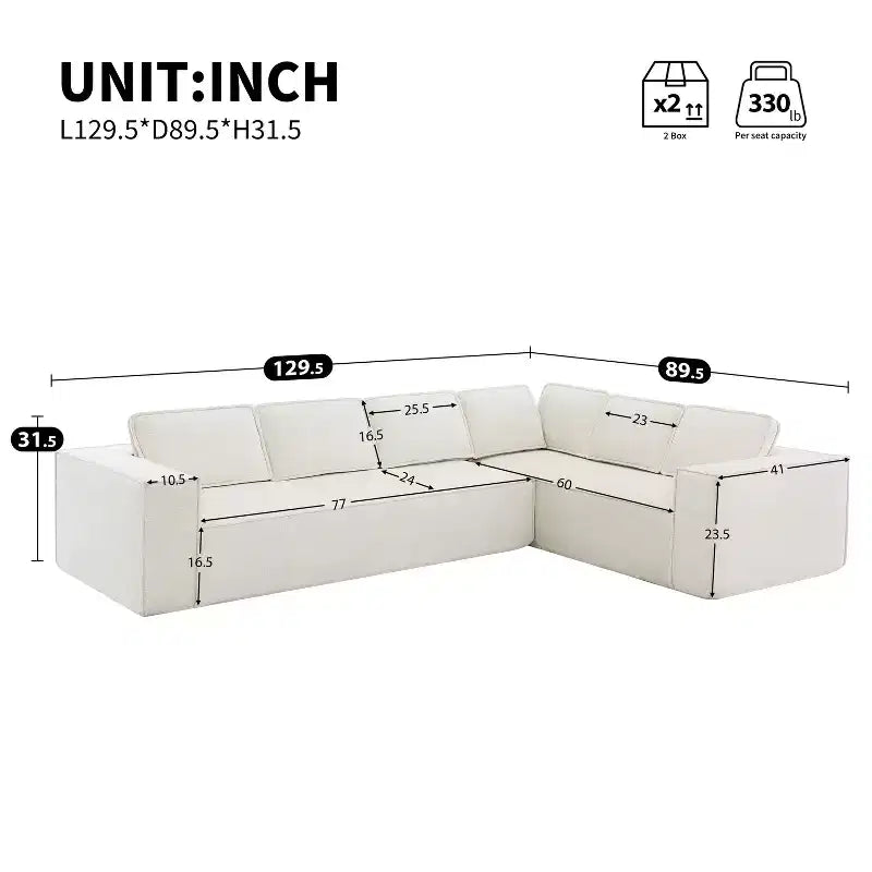 Divano componibile a L da 129,5'' con ciniglia antipiega, design a compressione senza telaio, divano componibile moderno a 6 posti per soggiorno