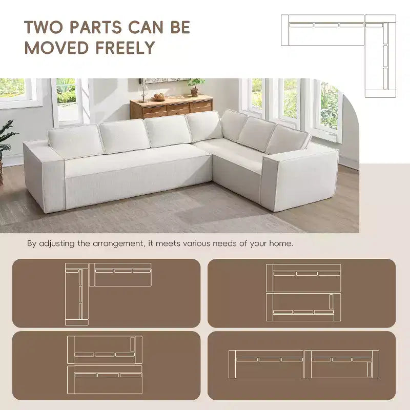 Divano componibile a L da 129,5'' con ciniglia antipiega, design a compressione senza telaio, divano componibile moderno a 6 posti per soggiorno