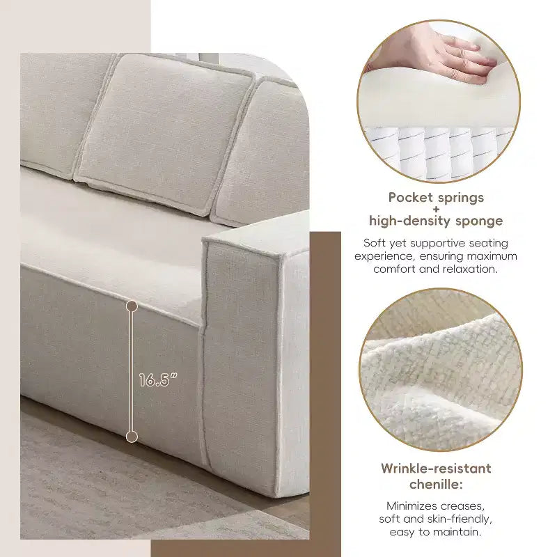 Divano componibile a L da 129,5'' con ciniglia antipiega, design a compressione senza telaio, divano componibile moderno a 6 posti per soggiorno