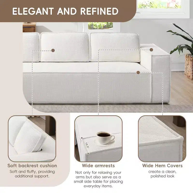 Divano componibile a L da 129,5'' con ciniglia antipiega, design a compressione senza telaio, divano componibile moderno a 6 posti per soggiorno