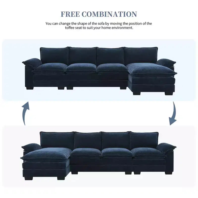 Divano componibile a L da 129,5'' con ciniglia antipiega, design a compressione senza telaio, divano componibile moderno a 6 posti per soggiorno