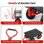 Carrello da Giardino in Acciaio, Carro da Giardino Multiuso in Metallo Resistente con Sponde a Rete Rimovibili, Maniglia Girevole 2-in-1 a 180° e Ruote da 16 Pollici, Utilità in Acciaio