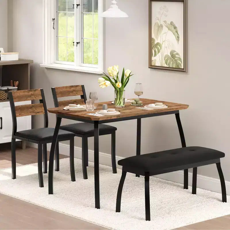 Tavolo da pranzo 4 pezzi, con 2 sedie e panca imbottita in PU