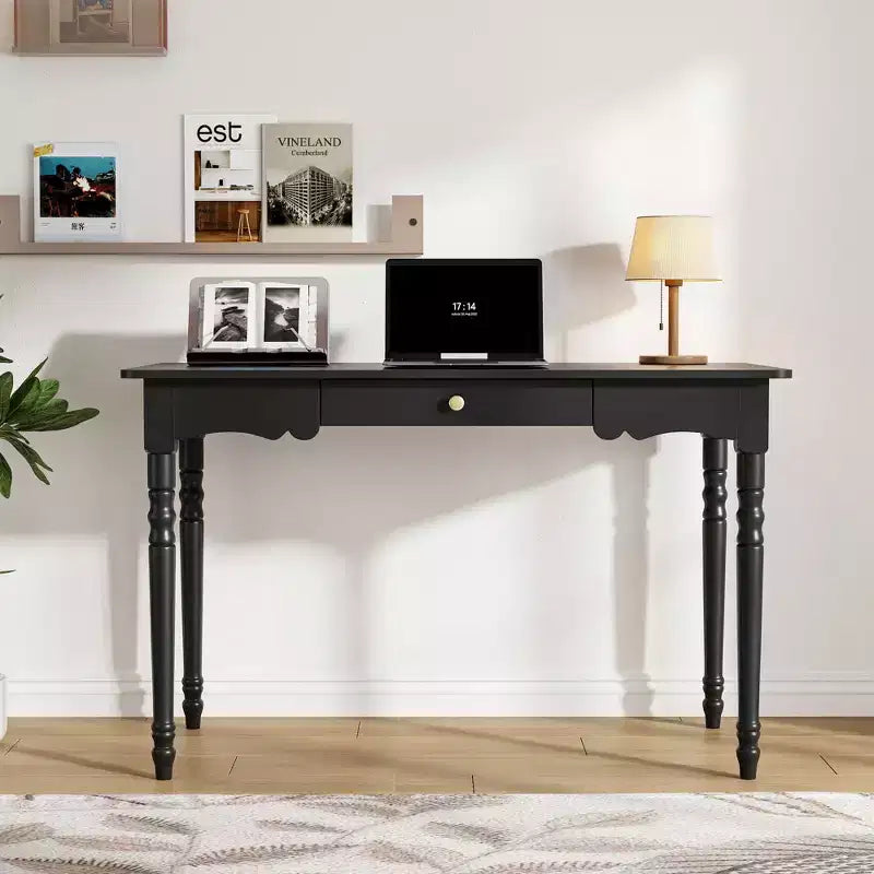 Scrivania Famapy con design unico dei cassetti, funzionale per ufficio e studio, nera